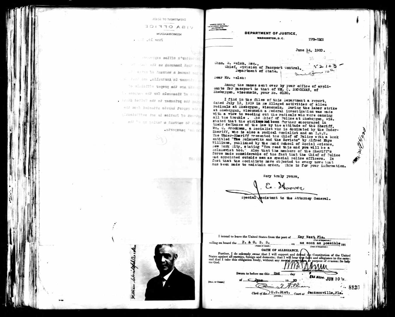 Wil;iam C. Brockman -J Edgar Hoover report
