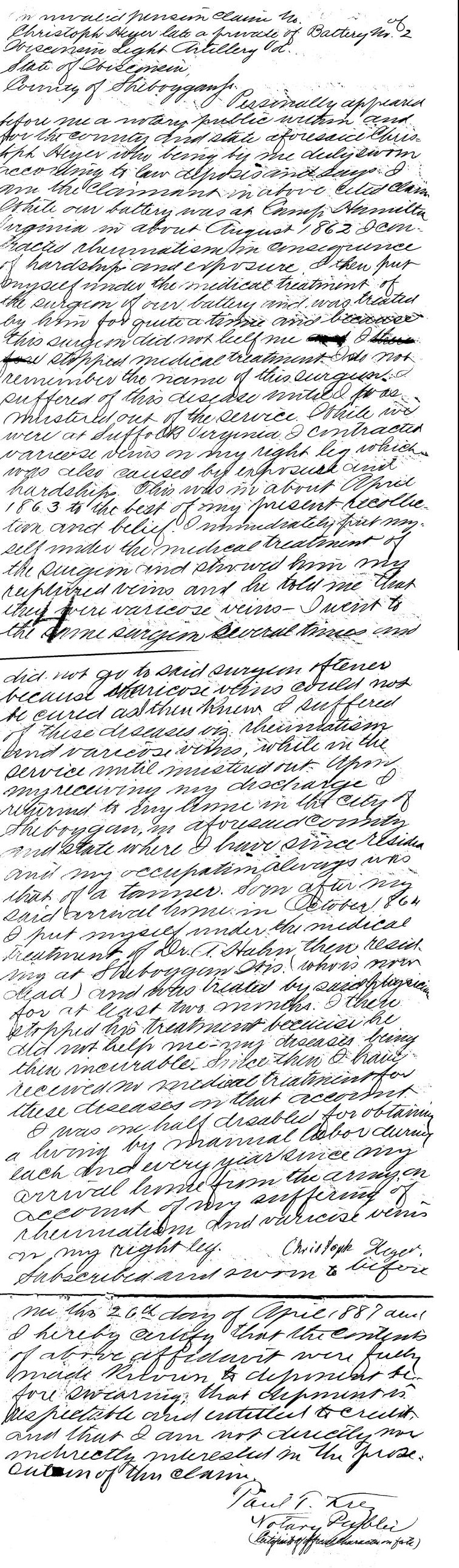 Heyer - Civil War pension file extract
